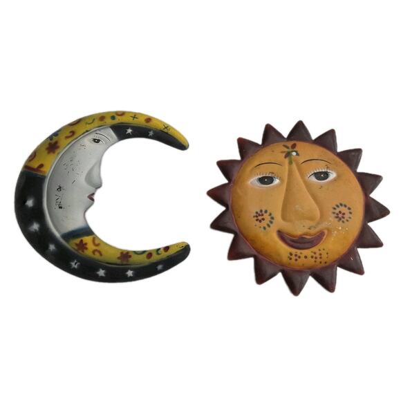 Hand-Painted Wall Metal Eclipse Celestial Theme Moon & Sun 90s - Picture 1 of 8